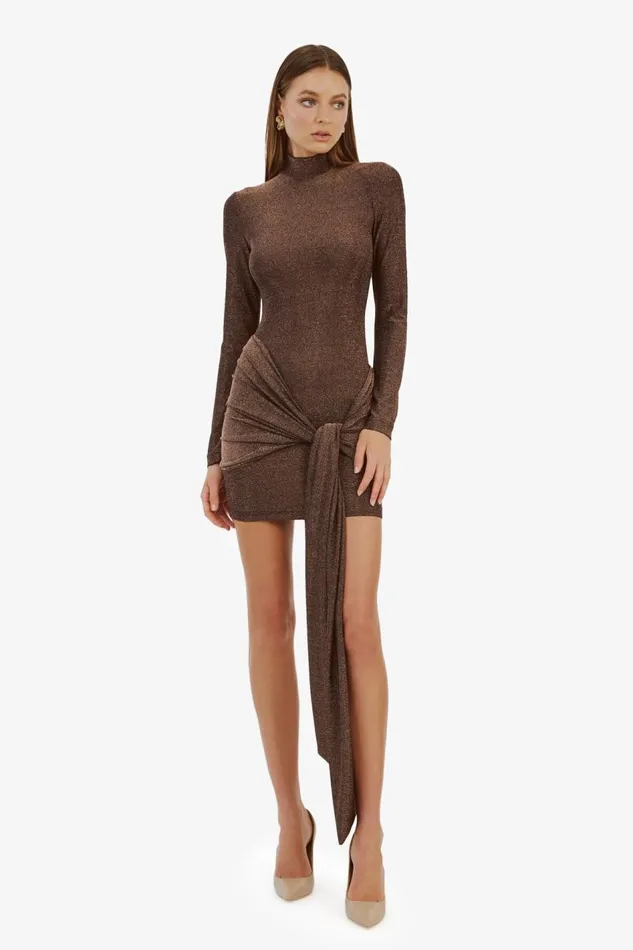Bardot Day To Night Dresses Seraphina Tie Front Dress In Bronze 8211 Women Bardot Day To Night Dresses Seraphina Tie Front Dress In Bronze 8211 Women