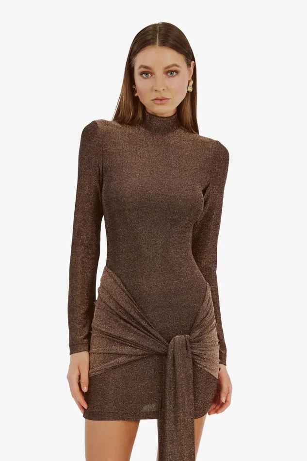 Bardot Day To Night Dresses Seraphina Tie Front Dress In Bronze 8211 Women Bardot Day To Night Dresses Seraphina Tie Front Dress In Bronze 8211 Women