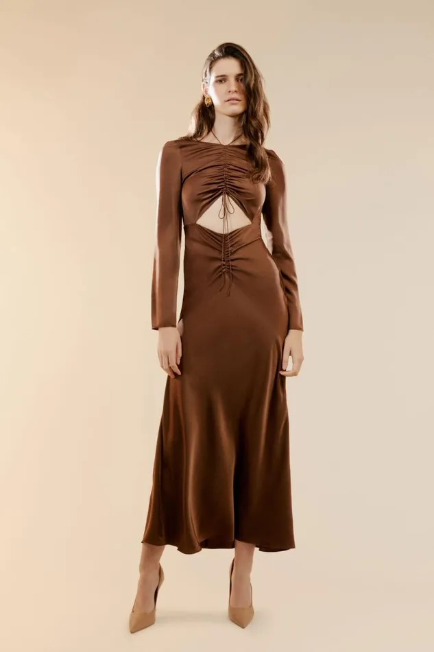 Bardot Party Dresses Daring Satin Midi Dress In Chocolate 8211 Women