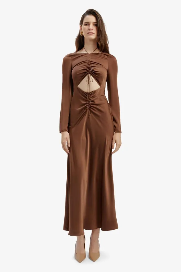 Bardot Party Dresses Daring Satin Midi Dress In Chocolate 8211 Women Bardot Party Dresses Daring Satin Midi Dress In Chocolate 8211 Women