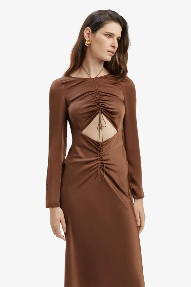 Bardot Party Dresses Daring Satin Midi Dress In Chocolate 8211 Women Bardot Party Dresses Daring Satin Midi Dress In Chocolate 8211 Women