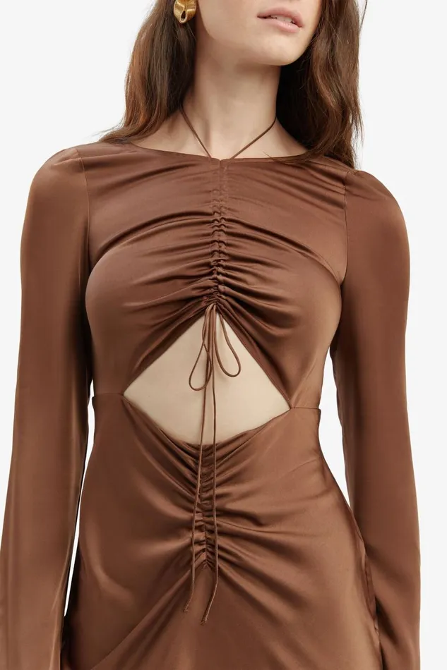 Bardot Party Dresses Daring Satin Midi Dress In Chocolate 8211 Women Bardot Party Dresses Daring Satin Midi Dress In Chocolate 8211 Women