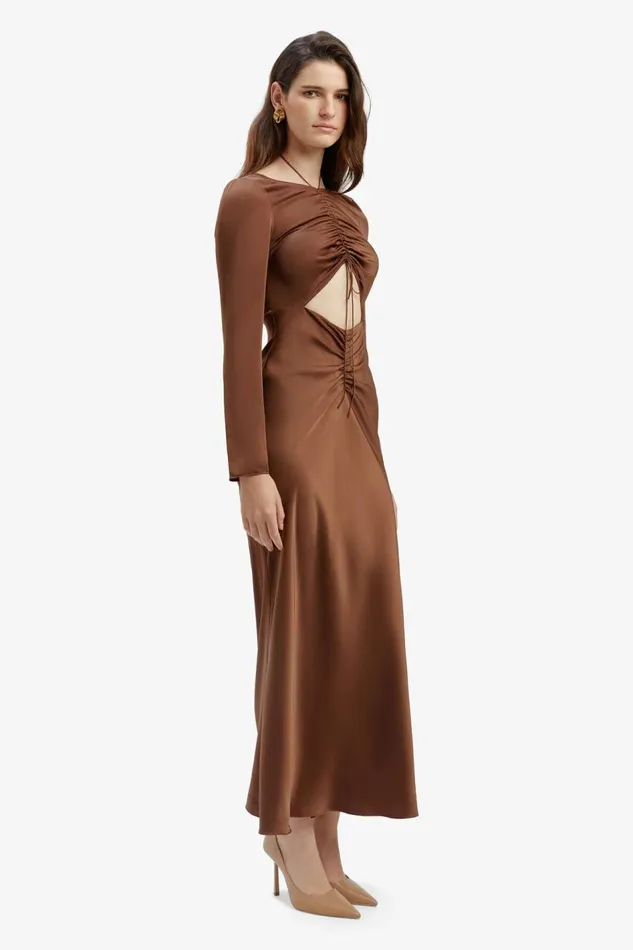 Bardot Party Dresses Daring Satin Midi Dress In Chocolate 8211 Women Bardot Party Dresses Daring Satin Midi Dress In Chocolate 8211 Women