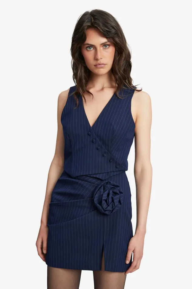 Bardot Party Tops Asymmetric Pin Stripe Vest In Navy Stripe 8211 Women Bardot Party Tops Asymmetric Pin Stripe Vest In Navy Stripe 8211 Women