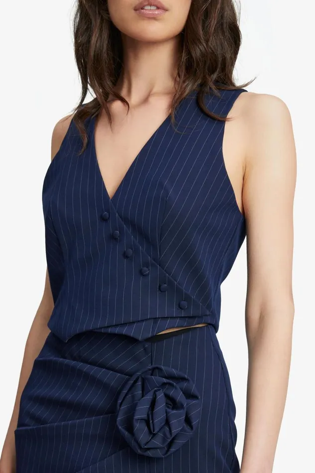 Bardot Party Tops Asymmetric Pin Stripe Vest In Navy Stripe 8211 Women Bardot Party Tops Asymmetric Pin Stripe Vest In Navy Stripe 8211 Women