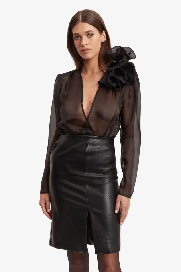 Bardot Party Tops Galia Organza Wrap Bodysuit In Black 8211 Women Bardot Party Tops Galia Organza Wrap Bodysuit In Black 8211 Women