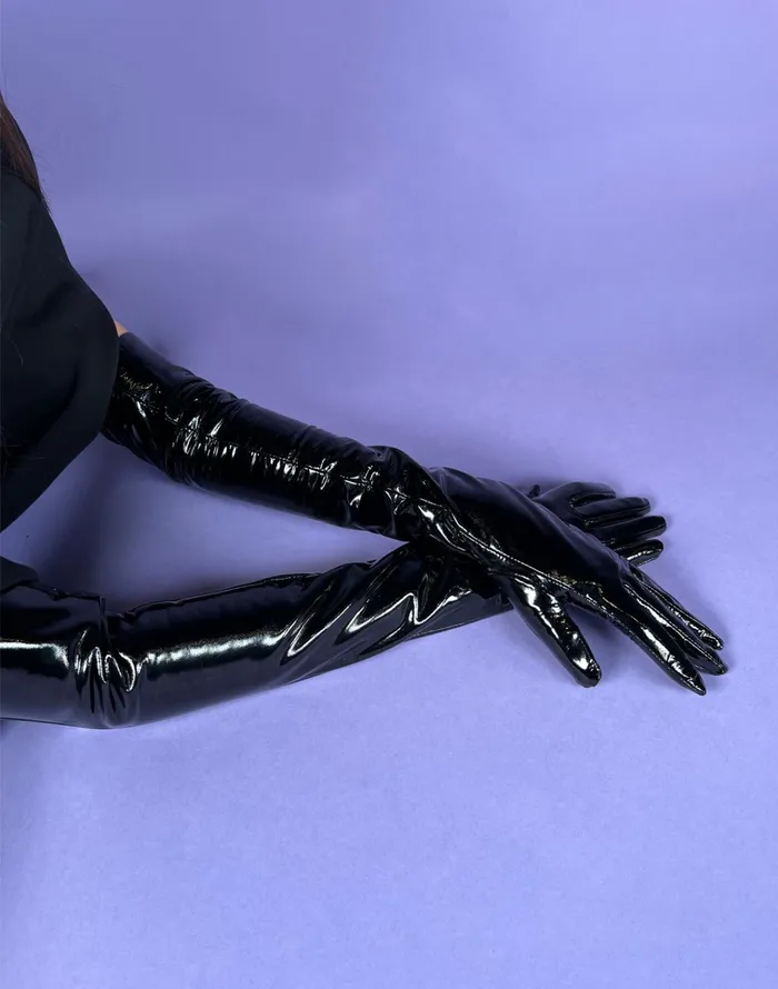 Bea Long Patent Leather Gloves 8211 Black Women Cynthia Rowley Accessories