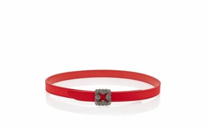 Belts Women Manolo Blahnik HANGISI BELT MINIRed Satin Crystal Buckled Belt Belts Women Manolo Blahnik HANGISI BELT MINIRed Satin Crystal Buckled Belt