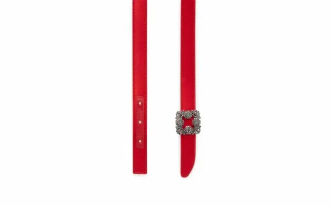Belts Women Manolo Blahnik HANGISI BELT MINIRed Satin Crystal Buckled Belt Belts Women Manolo Blahnik HANGISI BELT MINIRed Satin Crystal Buckled Belt