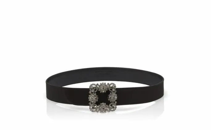Belts Women Manolo Blahnik HANGISI BELTBlack Satin Crystal Buckled Belt Belts Women Manolo Blahnik HANGISI BELTBlack Satin Crystal Buckled Belt