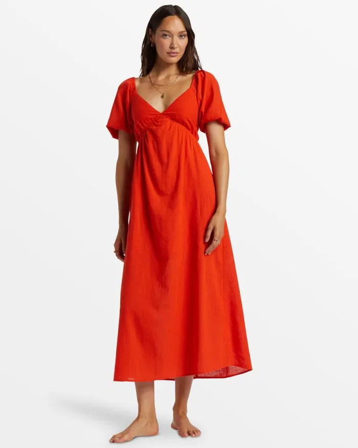 Billabong Dresses Love Fade Puff Sleeve Maxi Dress Sunset Red 8211 Women Billabong Dresses Love Fade Puff Sleeve Maxi Dress Sunset Red 8211 Women