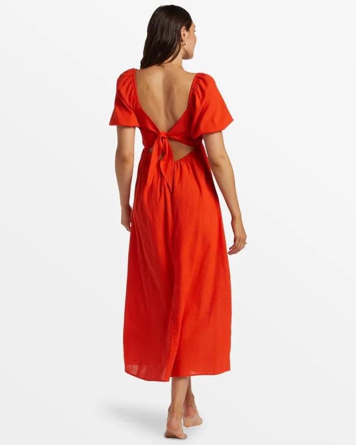 Billabong Dresses Love Fade Puff Sleeve Maxi Dress Sunset Red 8211 Women Billabong Dresses Love Fade Puff Sleeve Maxi Dress Sunset Red 8211 Women