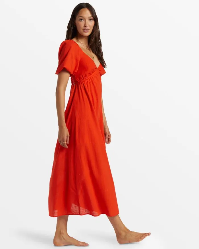 Billabong Dresses Love Fade Puff Sleeve Maxi Dress Sunset Red 8211 Women Billabong Dresses Love Fade Puff Sleeve Maxi Dress Sunset Red 8211 Women