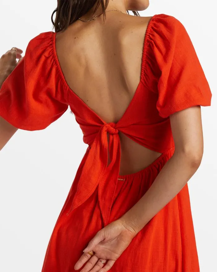 Billabong Dresses Love Fade Puff Sleeve Maxi Dress Sunset Red 8211 Women Billabong Dresses Love Fade Puff Sleeve Maxi Dress Sunset Red 8211 Women