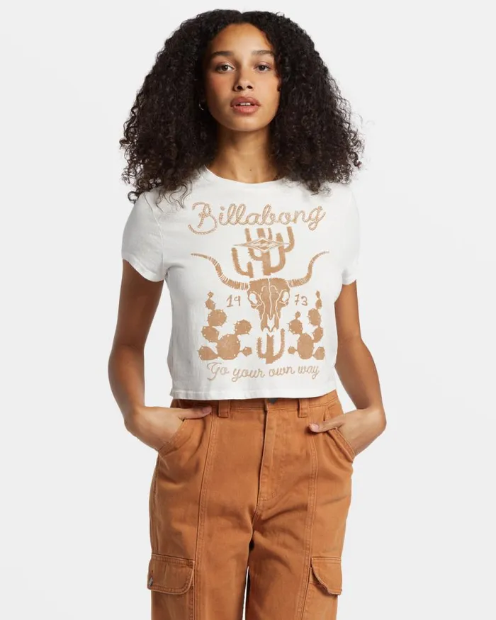 Billabong Graphic Tees and Tanks Go Your Own Way TShirt Salt Crystal 8211 Women Billabong Graphic Tees and Tanks Go Your Own Way TShirt Salt Crystal 8211 Women