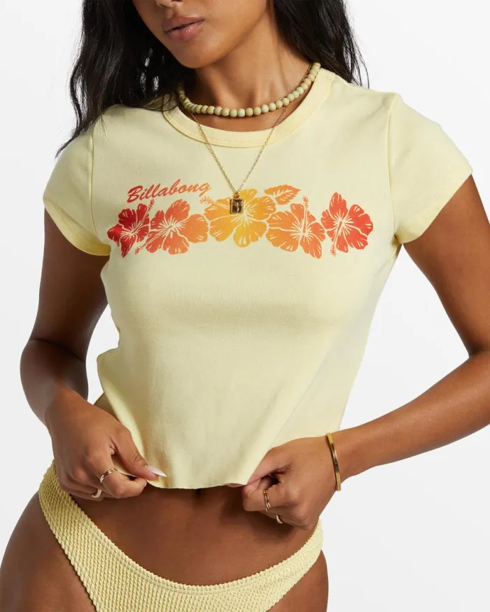 Billabong Graphic Tees and Tanks Summer Babe Shrunken TShirt Mellow Yellow 8211 Women Billabong Graphic Tees and Tanks Summer Babe Shrunken TShirt Mellow Yellow 8211 Women