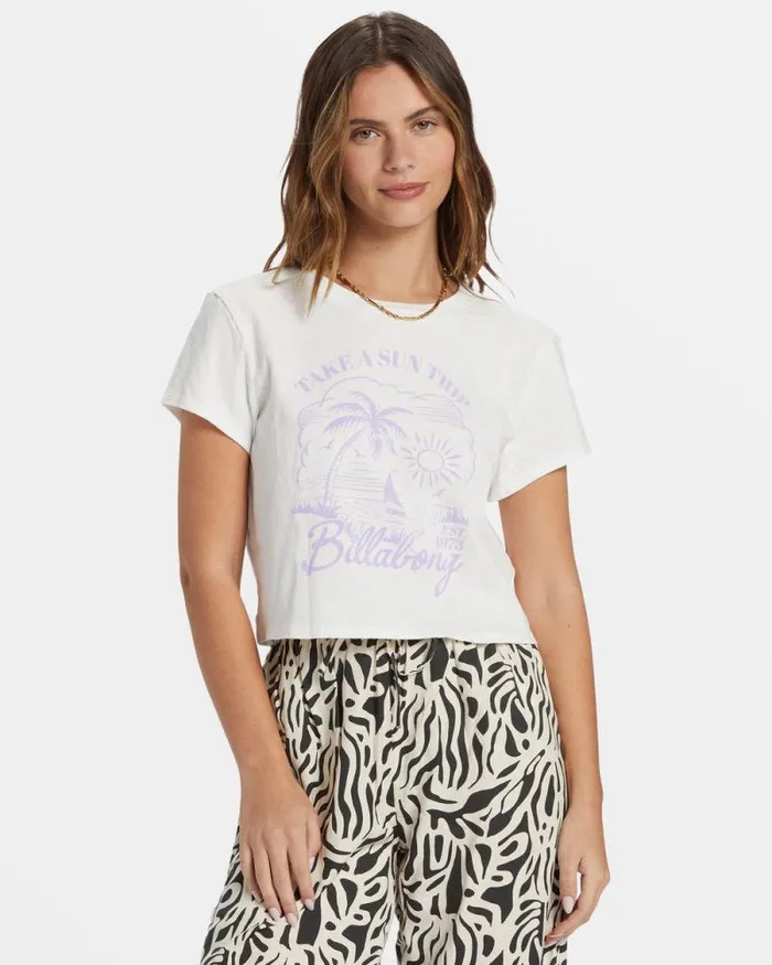 Billabong Graphic Tees and Tanks Sun Triangle Cropped TShirt Salt Crystal 8211 Women Billabong Graphic Tees and Tanks Sun Triangle Cropped TShirt Salt Crystal 8211 Women