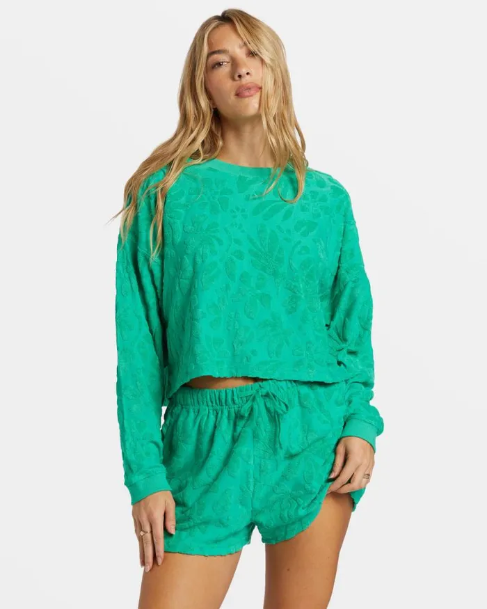 Billabong Sweatshirts and Fleece Loosen Up Crew Neck Sweatshirt Tropical Green 8211 Women Billabong Sweatshirts and Fleece Loosen Up Crew Neck Sweatshirt Tropical Green 8211 Women