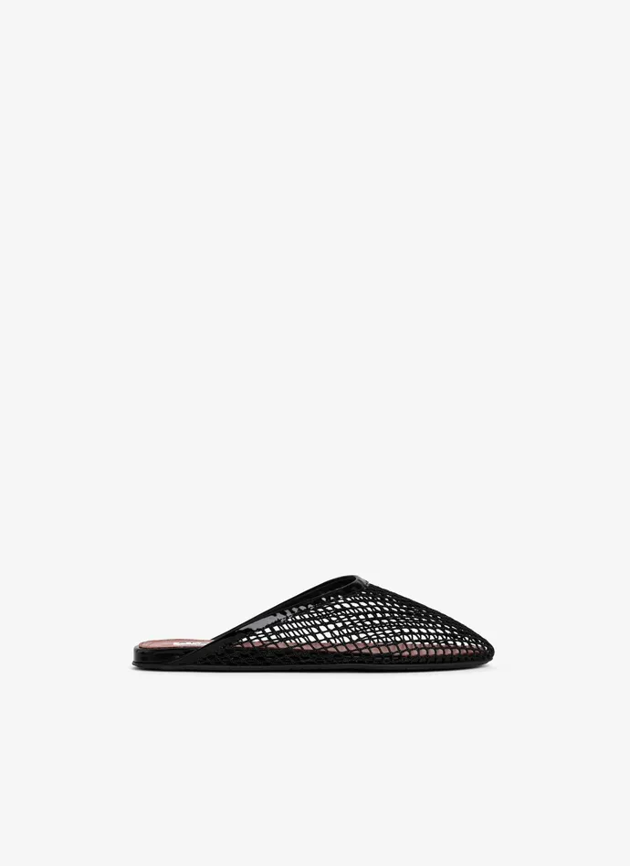 Black FLAT MULES IN FISHNET Women Alaa Flat Shoes