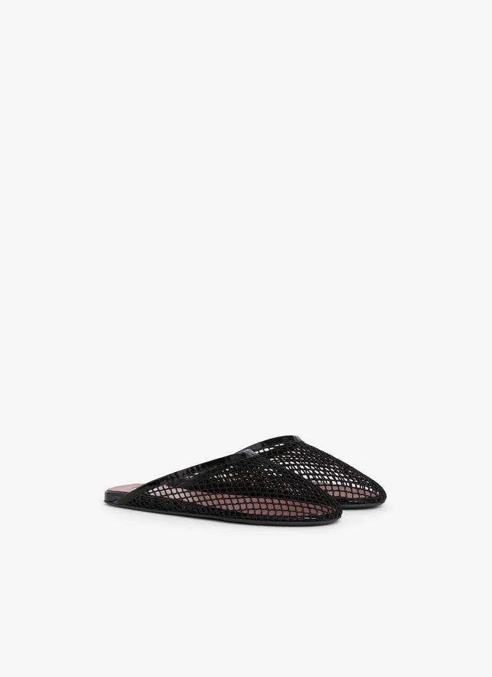 Black FLAT MULES IN FISHNET Women Alaa Flat Shoes