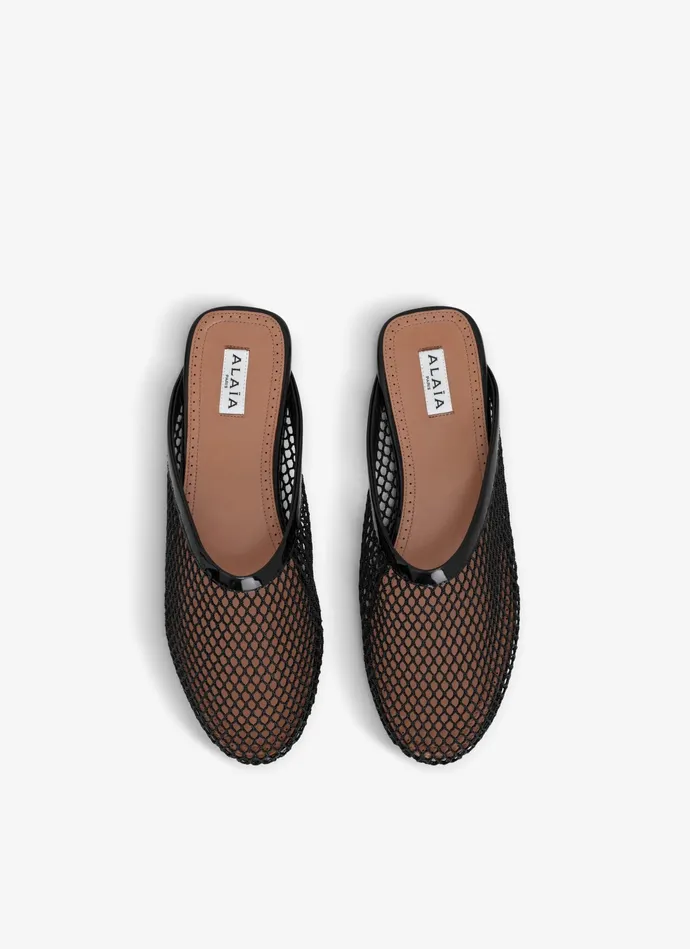 Black FLAT MULES IN FISHNET Women Alaa Flat Shoes