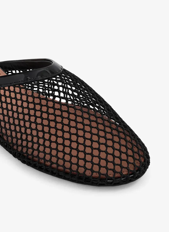 Black FLAT MULES IN FISHNET Women Alaa Flat Shoes