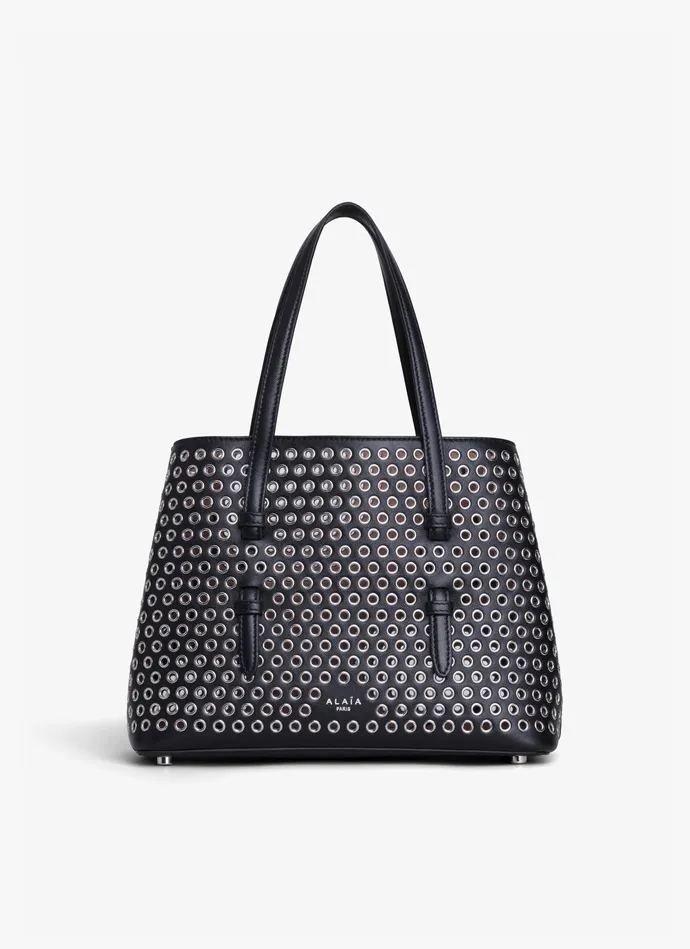 Black MINA 25 BAG IN CALFSKIN AND EYELETS Women Alaa Tote Bags