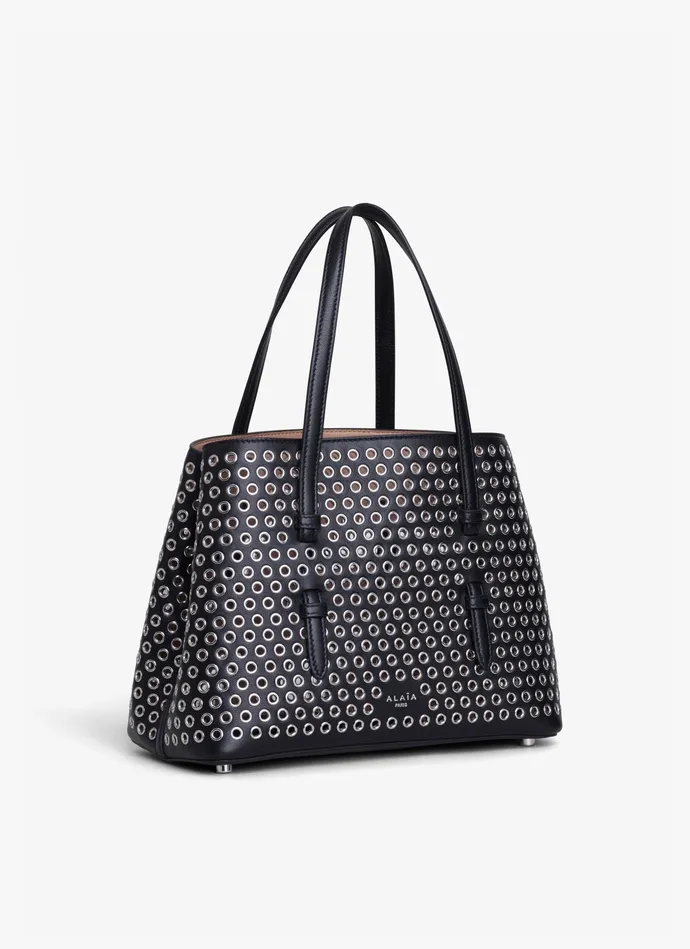 Black MINA 25 BAG IN CALFSKIN AND EYELETS Women Alaa Tote Bags