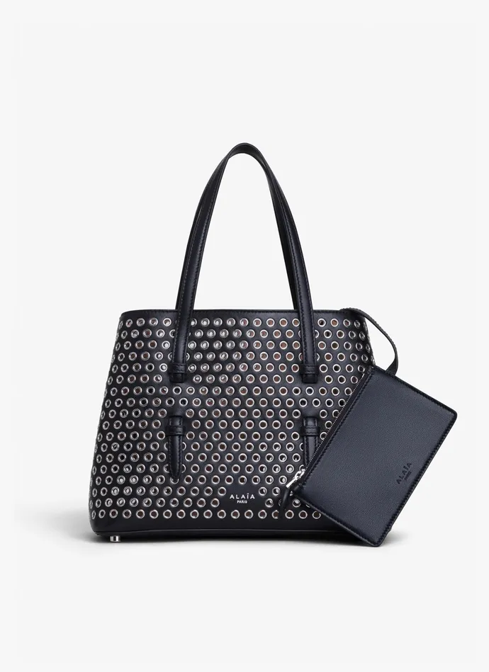 Black MINA 25 BAG IN CALFSKIN AND EYELETS Women Alaa Tote Bags