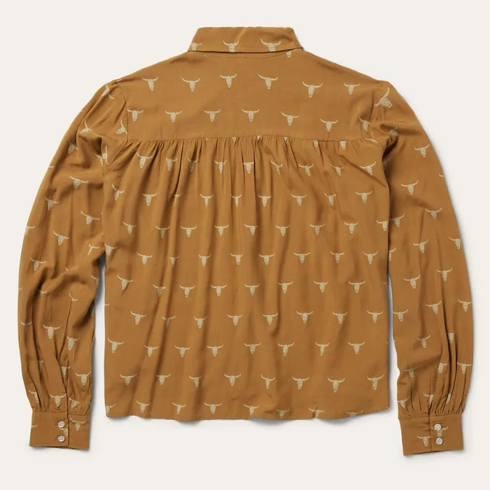 Blouses Women Stetson Mojave Longhorn Print Poet Blouse Brown