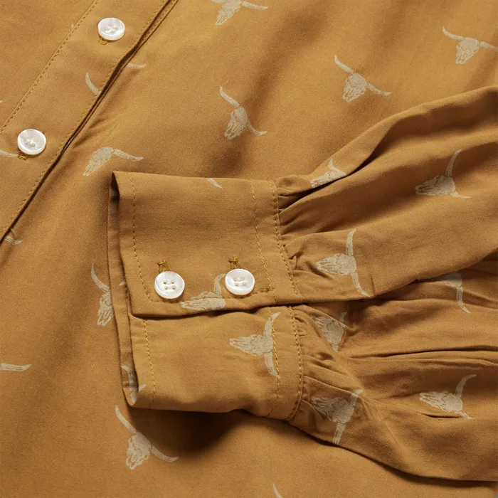 Blouses Women Stetson Mojave Longhorn Print Poet Blouse Brown