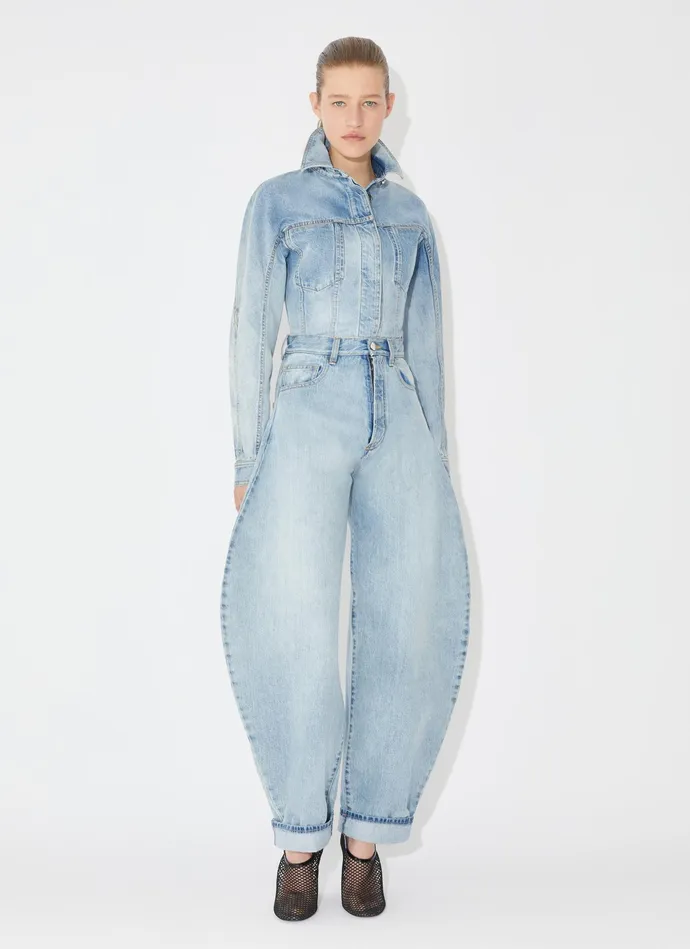 Blue Fitted Denim Jacket Women Alaa Coats and Jackets