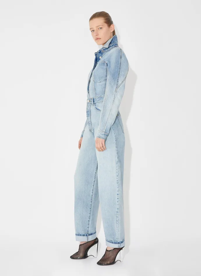 Blue Fitted Denim Jacket Women Alaa Coats and Jackets