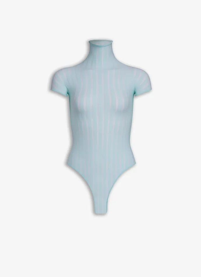 Blue SHEER STRIPES BODY Women Alaa Bodysuits and Leggings