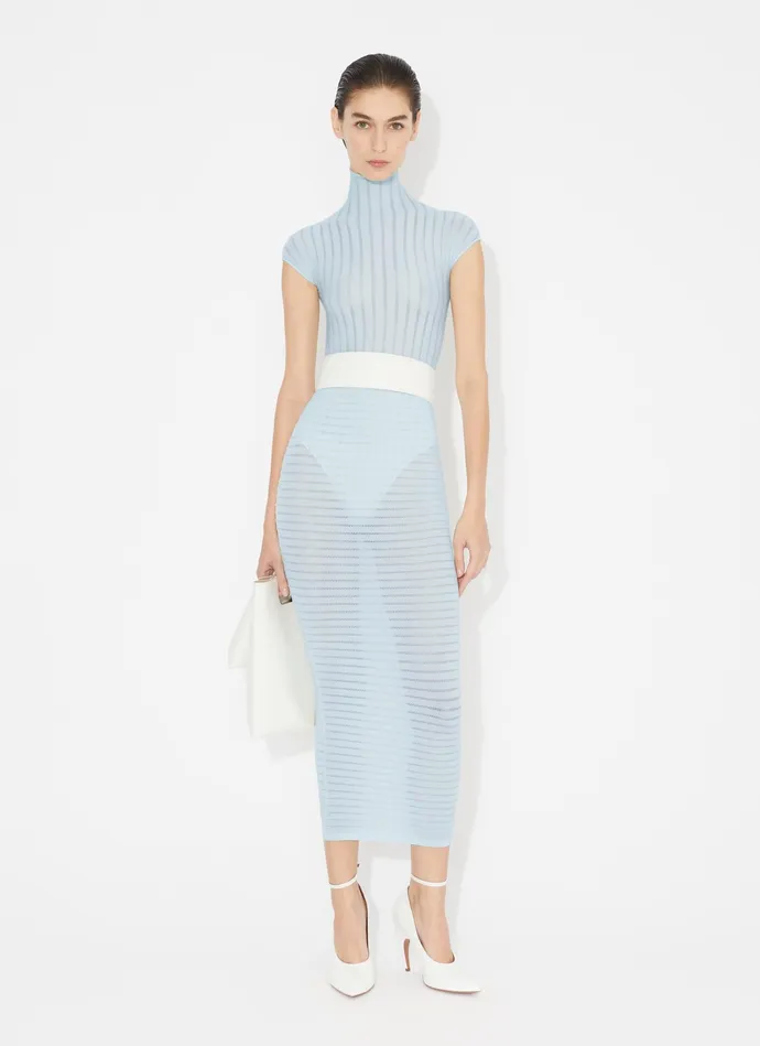 Blue SHEER STRIPES BODY Women Alaa Bodysuits and Leggings