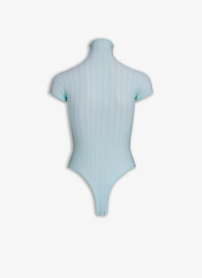 Blue SHEER STRIPES BODY Women Alaa Bodysuits and Leggings