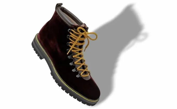 Boots Men Manolo Blahnik CALAURIODark Brown Velvet Lace Up Boots