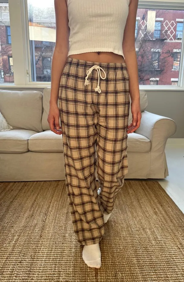 Brandy Melville Bottoms Catherine Pants Cream And Brown Plaid 8211 Women