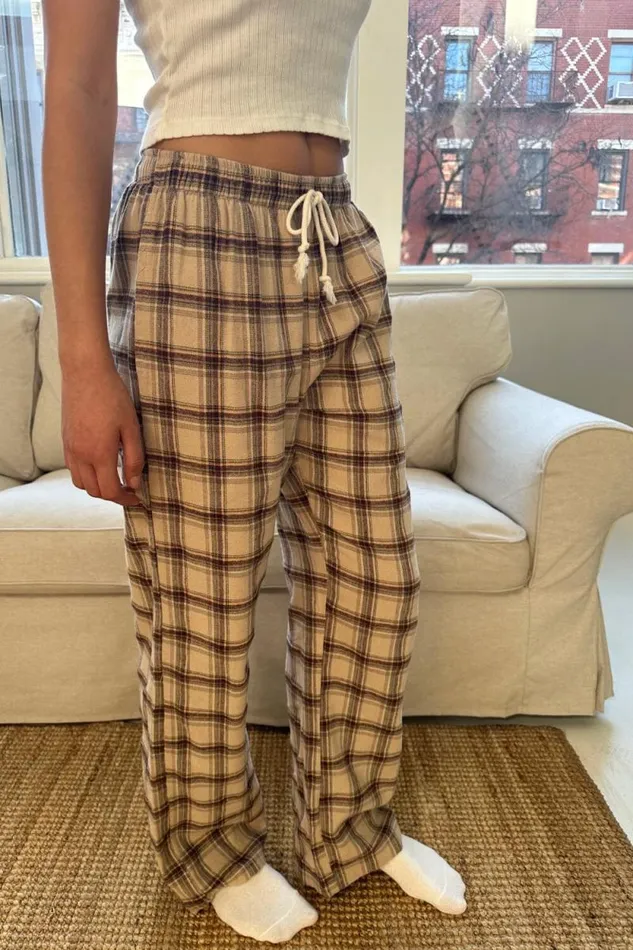 Brandy Melville Bottoms Catherine Pants Cream And Brown Plaid 8211 Women
