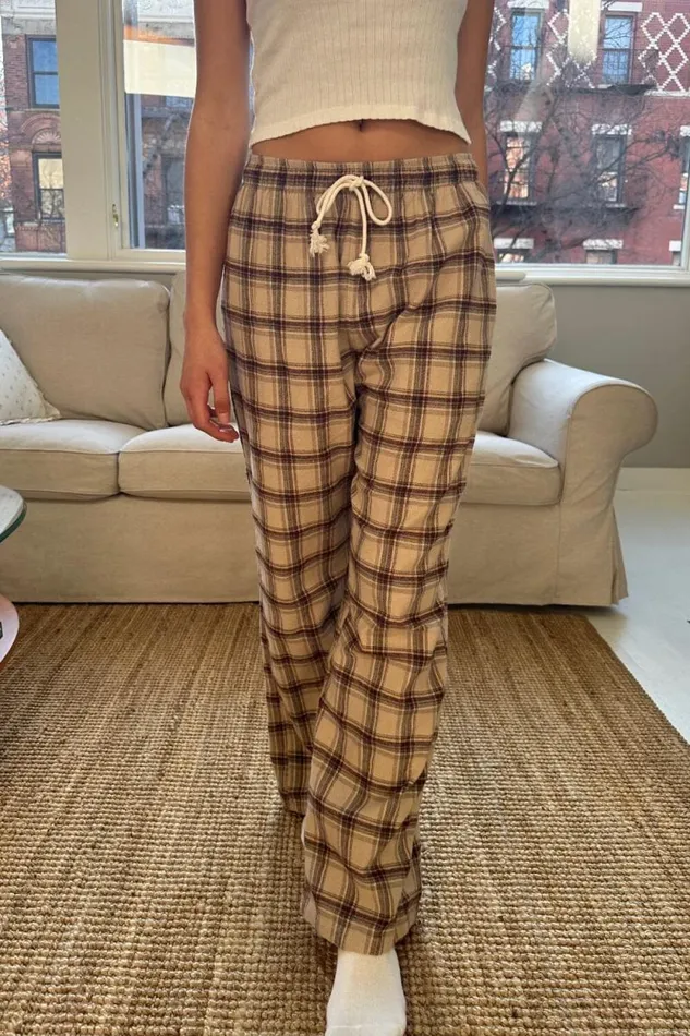 Brandy Melville Bottoms Catherine Pants Cream And Brown Plaid 8211 Women