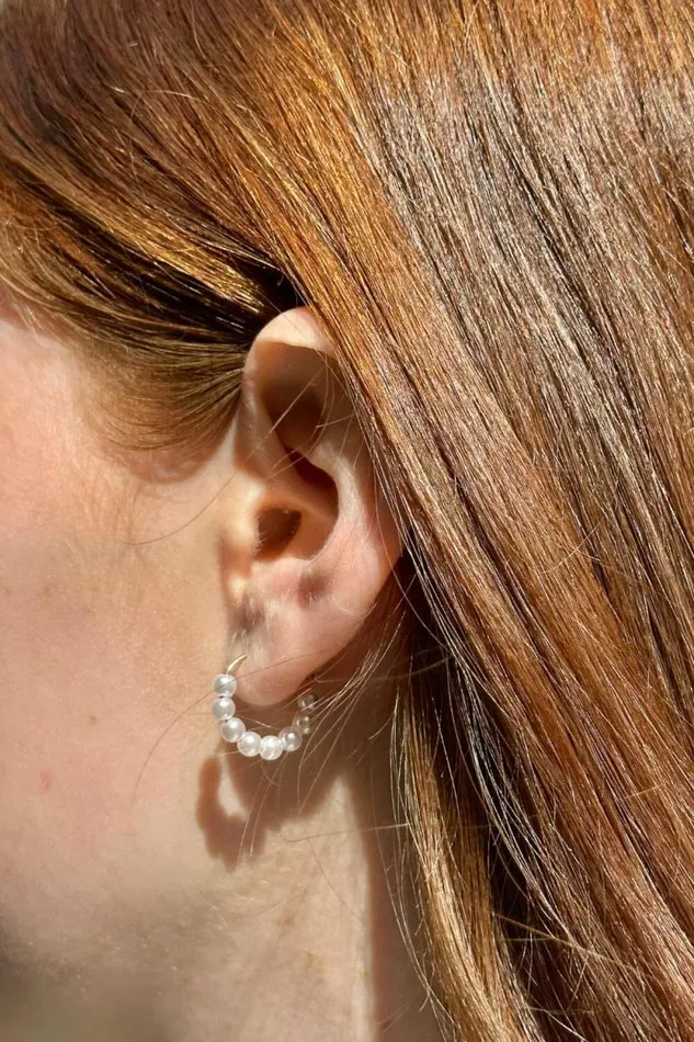 Brandy Melville Jewelry Faux Pearl Hoop Earrings Gold 8211 Women