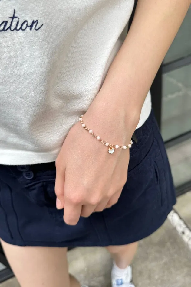 Brandy Melville Jewelry Pink Beaded Heart Charm Bracelet Gold 8211 Women