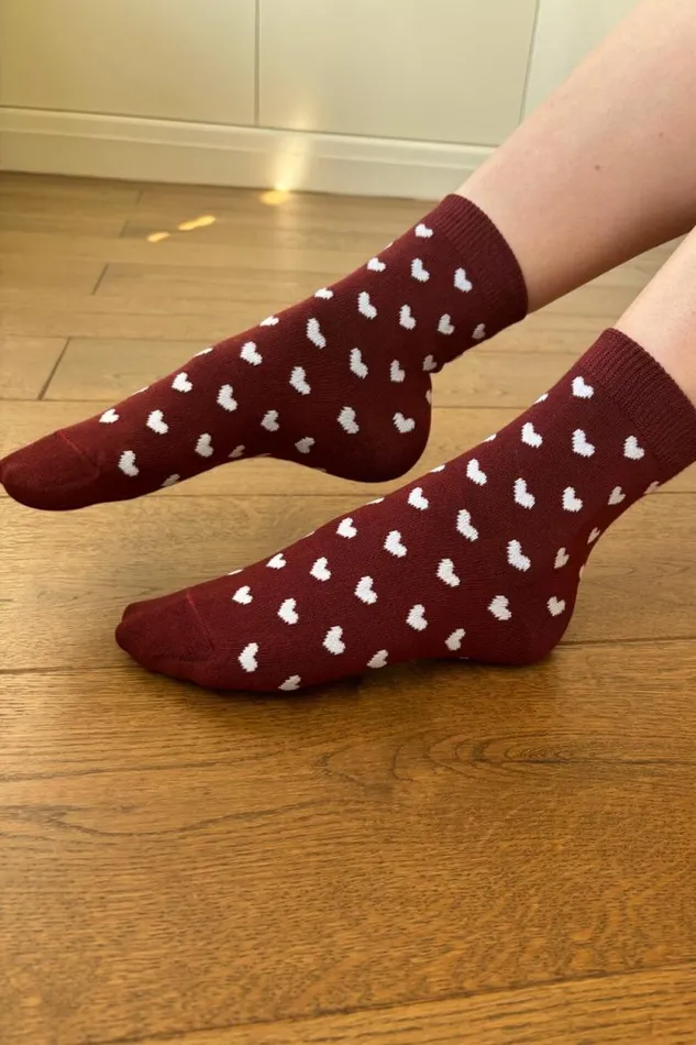 Brandy Melville Socks Burgundy White Heart Socks Burgundy White Hearts 8211 Women
