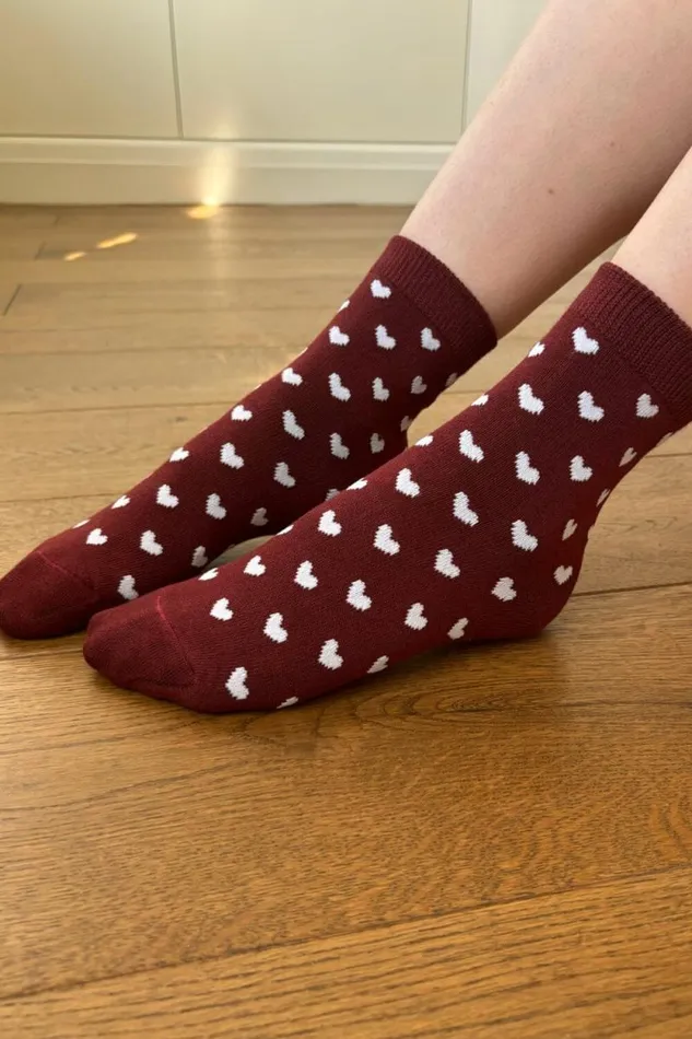 Brandy Melville Socks Burgundy White Heart Socks Burgundy White Hearts 8211 Women