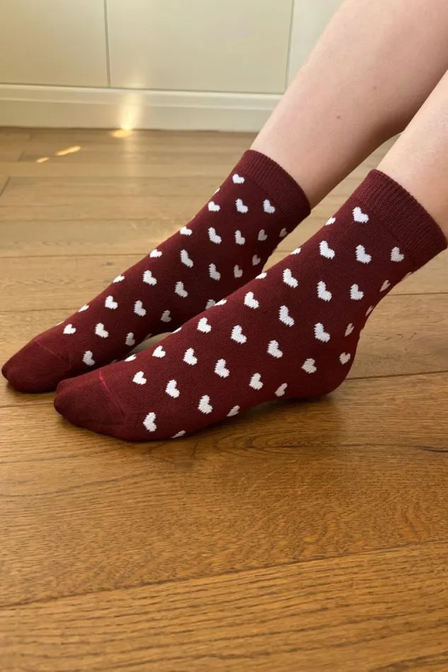 Brandy Melville Socks Burgundy White Heart Socks Burgundy White Hearts 8211 Women