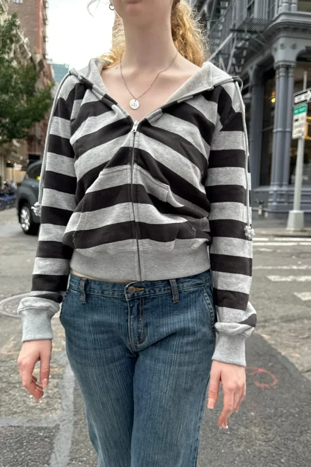 Brandy Melville Sweatpants and Sweatshirts Christy Striped Hoodie Black Grey Stripes 8211 Women Brandy Melville Sweatpants and Sweatshirts Christy Striped Hoodie Black Grey Stripes 8211 Women