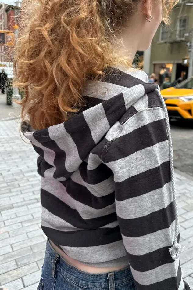 Brandy Melville Sweatpants and Sweatshirts Christy Striped Hoodie Black Grey Stripes 8211 Women