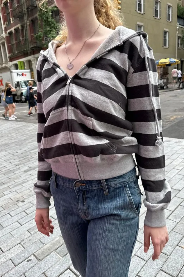 Brandy Melville Sweatpants and Sweatshirts Christy Striped Hoodie Black Grey Stripes 8211 Women