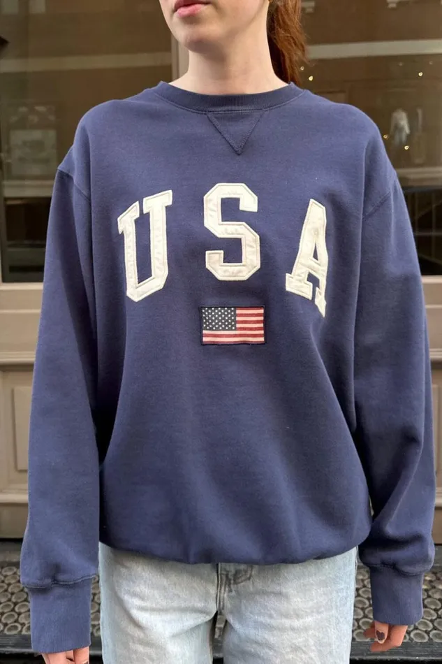 Brandy Melville Sweatpants and Sweatshirts Erica Usa Flag Sweatshirt Navy Blue 8211 Women