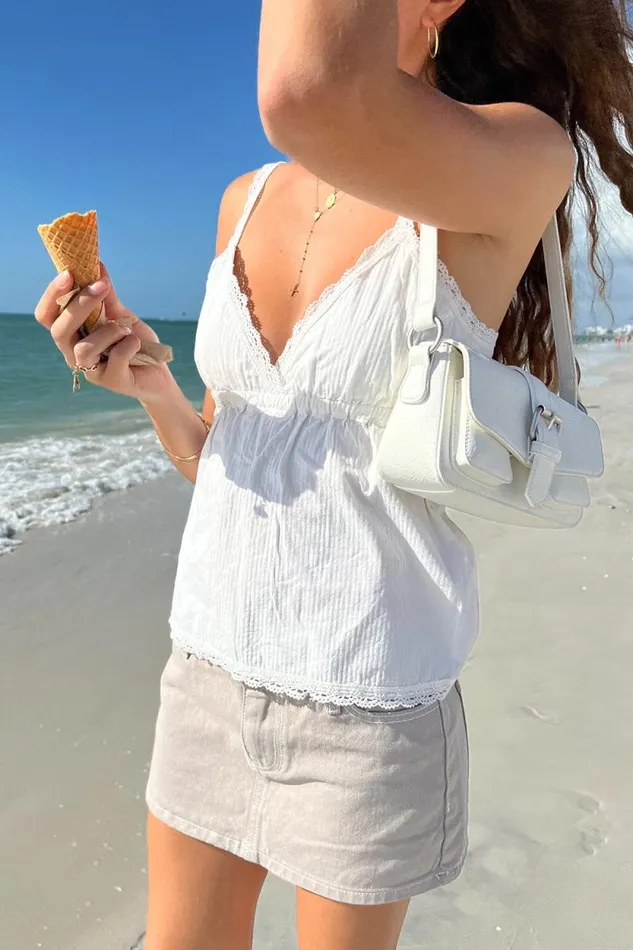 Brandy Melville Tops Edith Lace Tank White Stripe 8211 Women